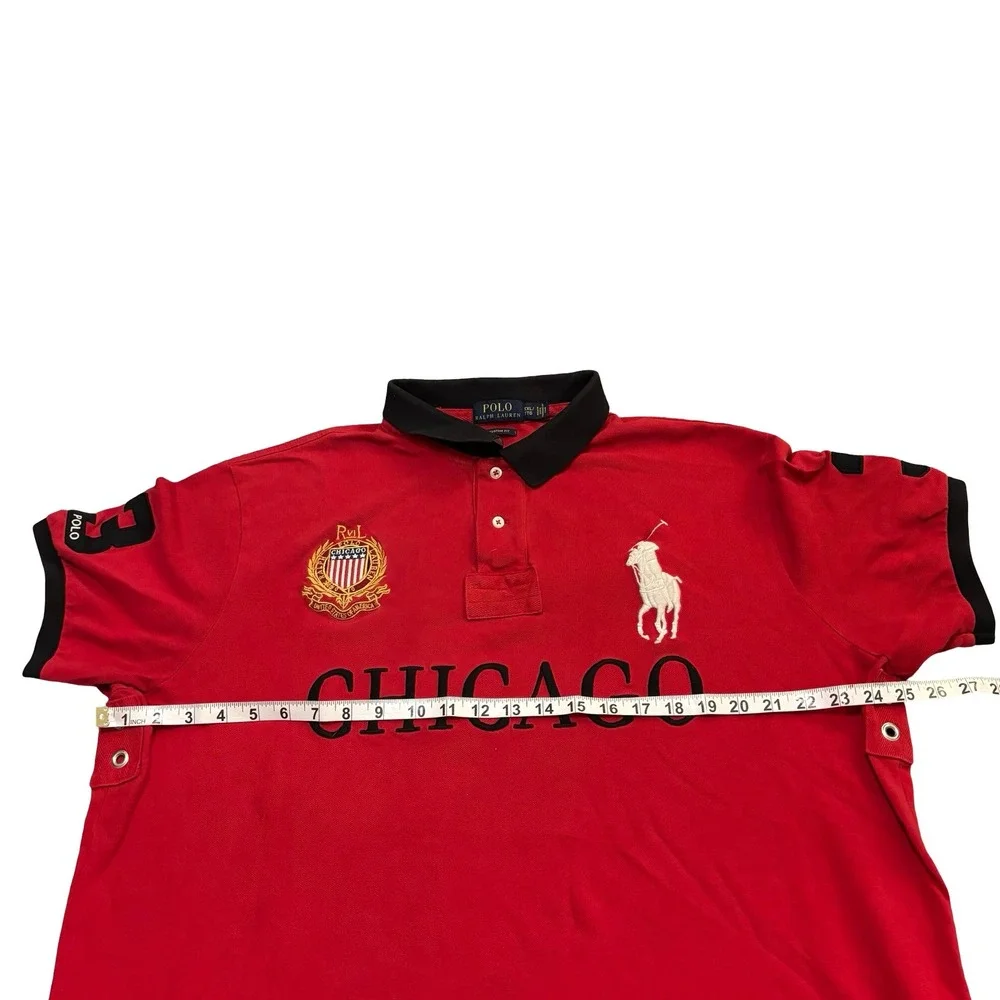 Polo Ralph Lauren Mens XXL Chicago Big Pony Custom Fit Polo Shirt Red Black